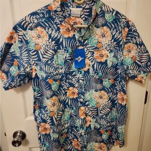 Columbia floral Hawaiian button down shirt mens large regular fit NWT